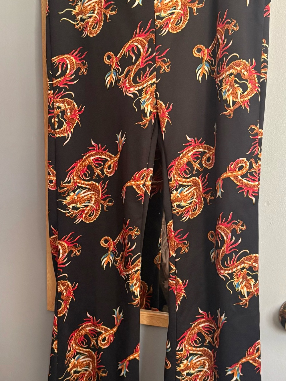 Black Dragon Print bell bottom Lycra Pants